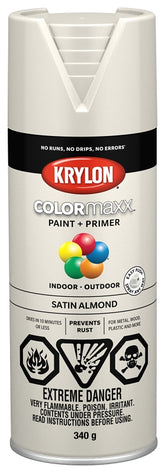 Krylon 455540007 Enamel Spray Paint, Satin, Almond, 12 oz, Can